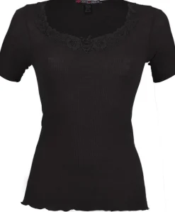 Wolle-Seide Tops|Tops Mit Spitze^Artimaglia Merinowolle-Seide T-SHIRT mit Spitze von schwarz oder beige
