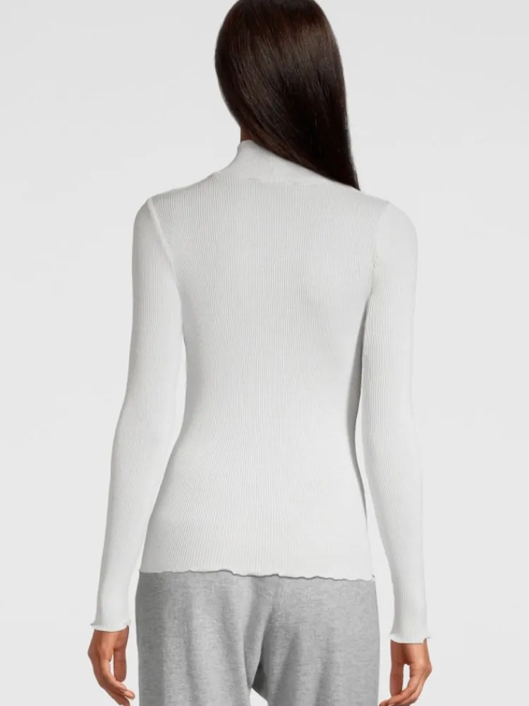 Shirt Mit Spitze|Wolle-Seide Shirts^Oscalito Merinowolle-Seide TURTLENECK SHIRT Leavers Spitze von silber