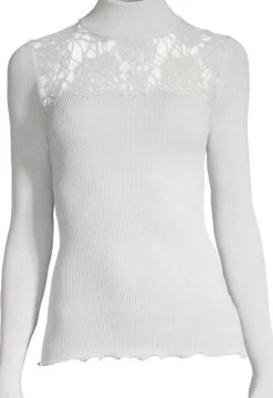 Shirt Mit Spitze|Wolle-Seide Shirts^Oscalito Merinowolle-Seide TURTLENECK SHIRT Leavers Spitze von silber