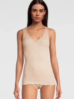 Wolle-Seide Tops|Tops Mit Spitze^Oscalito Merinowolle-Seide Unterhemd gerippt von beige oder schwarz