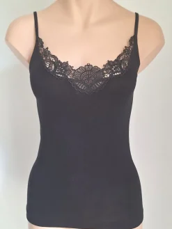 Wolle-Seide Tops|Spaghettiträger Tops^Artimaglia Merinowolle-Seide Unterhemd glatt mit Spitze von