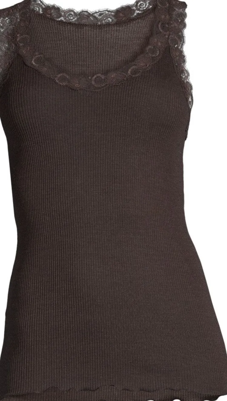 Wolle-Seide Tops|Tops Mit Spitze^Oscalito Merinowolle-Seide Unterhemd gerippt mit Spitze Basic von