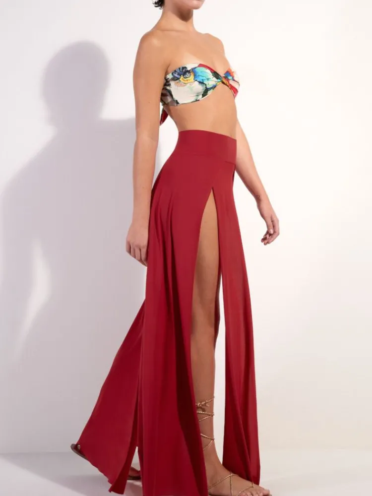 Strandkleider & Sommerkleider|Kaftan, Tunika & Pareo^Pain de Sucre Mikrofaserjersey Strandrock JAX 16 lang von rot oder rubin-rot