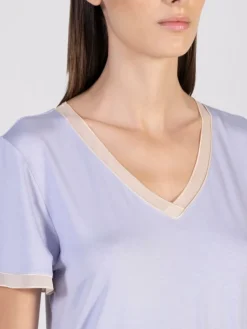 Edle Nachthemden^Verdiani Modal Kurzarm Nachtshirt LAVANDA flieder kurz von zartes lavendel-flieder mit Spitze