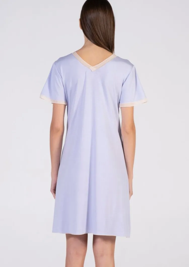 Edle Nachthemden^Verdiani Modal Kurzarm Nachtshirt LAVANDA flieder kurz von zartes lavendel-flieder mit Spitze