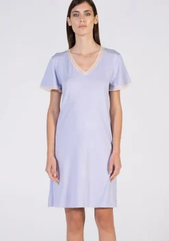 Edle Nachthemden^Verdiani Modal Kurzarm Nachtshirt LAVANDA flieder kurz von zartes lavendel-flieder mit Spitze