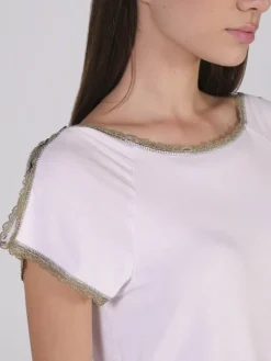 Feine Pyjamas^Verdiani Modal Kurzarm-Schlafanzug WKND No. 9 puderrosé von puderrosé mit bronzefarbener Spitze