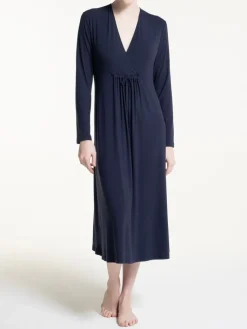 Edle Nachthemden^Verdiani Modal langarm Nachtkleid LAVINIA von dunkelblau