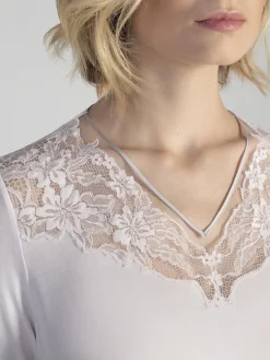 Edle Nachthemden^Verdiani Modal Langarm Nachtkleid SNOW in weiss von cremeweiss