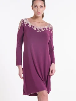 Edle Nachthemden^Verdiani Modal Langarm Nachtkleid PRUGNA violett von pflaume-violett Prugna