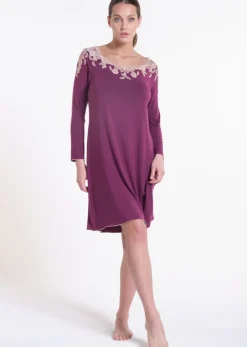 Edle Nachthemden^Verdiani Modal Langarm Nachtkleid PRUGNA violett von pflaume-violett Prugna