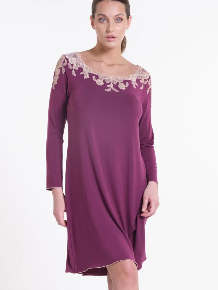 Edle Nachthemden^Verdiani Modal Langarm Nachtkleid PRUGNA violett von pflaume-violett Prugna