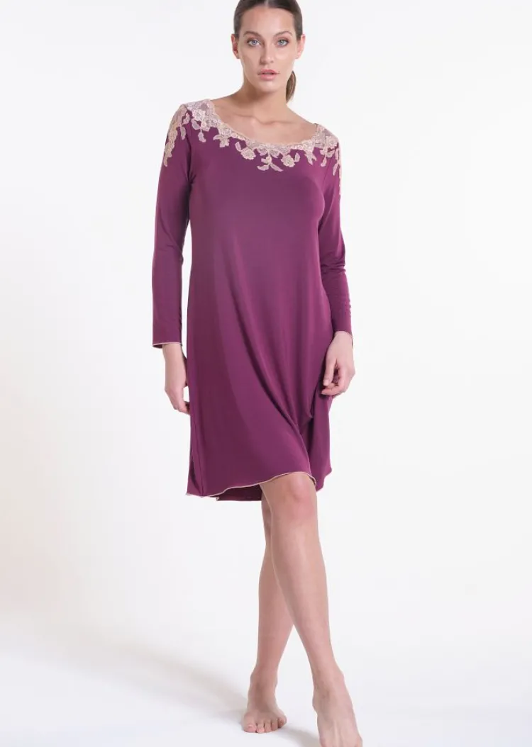 Edle Nachthemden^Verdiani Modal Langarm Nachtkleid PRUGNA violett von pflaume-violett Prugna