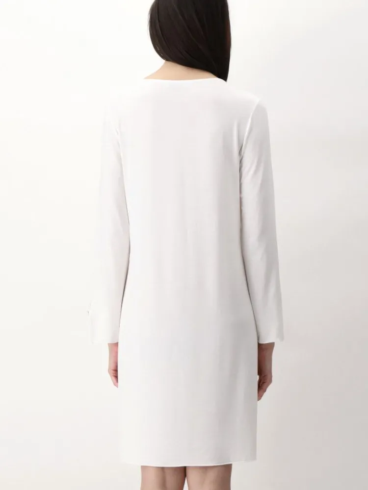 Edle Nachthemden^Luna di Seta Modal Langarm Nachtkleid MACRAMÉ MODAL cremeweiß von cremeweiss