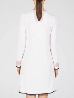 Edle Nachthemden^Verdiani Modal Langarm Nachtkleid ANGEL No. 2 zart-rosé von pudriges zartrosa mit rosa und schwarz