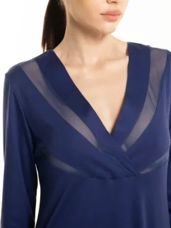 Edle Nachthemden^Verdiani Modal langarm Nachtkleid GRETA blau von dunkelblau