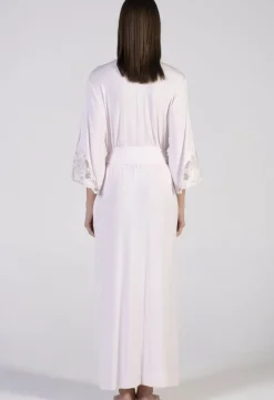 Exquisite Morgenmäntel|Morgenmantel Lang^Verdiani Modal Morgenmantel lang mit Spitze von puderrosé oder sahneweiß mit Spitze