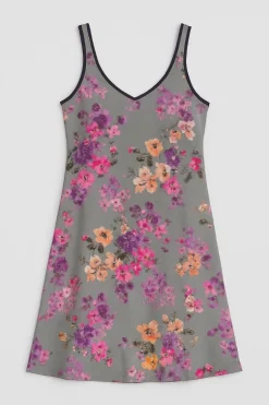 Strandkleider & Sommerkleider|Kaftan, Tunika & Pareo^Gattina Modal Nachthemd AMANPURI mit Blumendruck von anthrazit-grau mit rosa-flieder Blumendruck