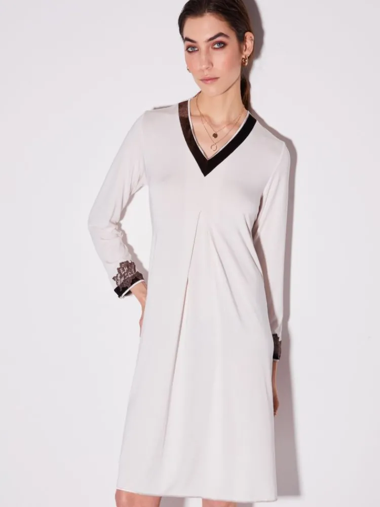 Edle Nachthemden^Chiara Fiorini Modal Nachthemd CORDA zartbeige Langarm von hellbeige
