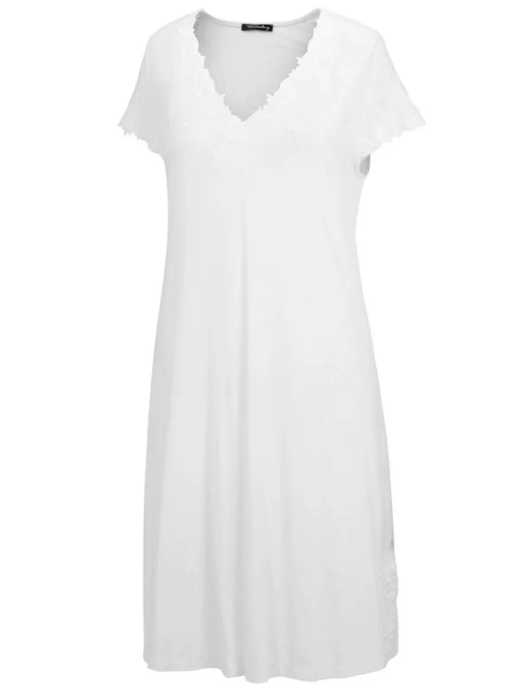 Edle Nachthemden^Fu00fcrstenberg Modal Nachtkleid BLU SKY von Fürstenberg Black Label cremeweiß oder hellblau mit Spitze