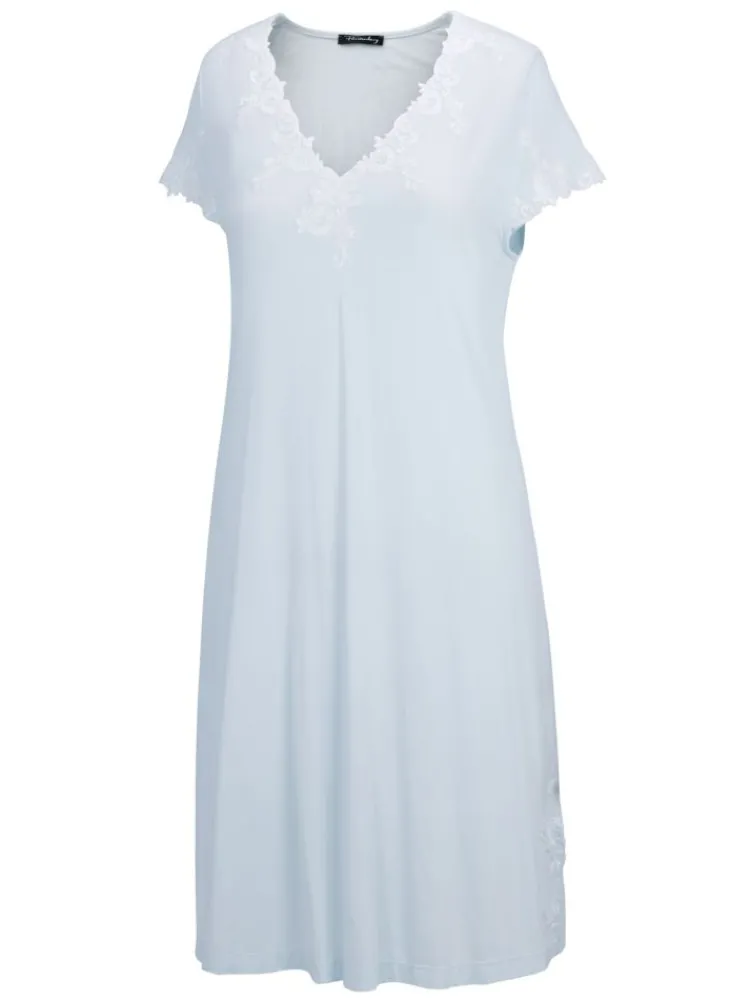 Edle Nachthemden^Fu00fcrstenberg Modal Nachtkleid BLU SKY von Fürstenberg Black Label cremeweiß oder hellblau mit Spitze