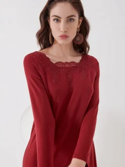 Edle Nachthemden^Ritratti Modal Nachtkleid GRACE rot von bordeaux weinrot