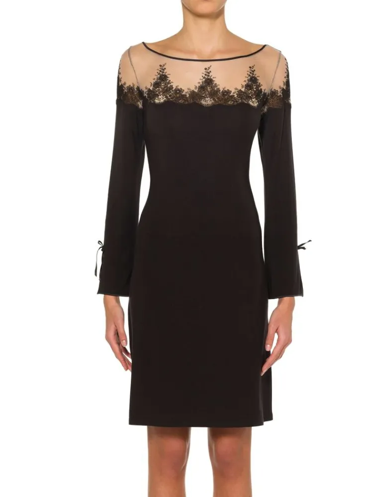 Edle Nachthemden^Ritratti Modal Nachtkleid JULIA mit Tüll von weinrot und schwarz