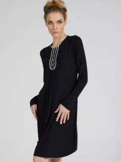 Edle Nachthemden^Verdiani Modal Nachtkleid WKND No. 3 knielang schwarz-puder von schwarz mit puder