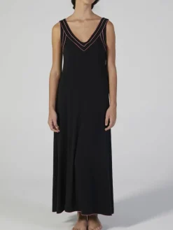 Edle Nachthemden|Alle Negligés^Verdiani Modal Neglige lang schwarz-pink von schwarz mit coral pinken Ziernähten