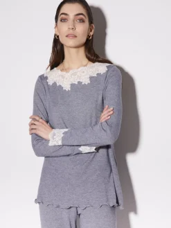 Feine Pyjamas^Chiara Fiorini Modal Pyjama FEINRIPP in jeansblau von helles jeansblau