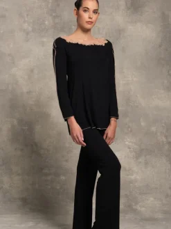 Feine Pyjamas^Paladini Modal Pyjama GINOSA in schwarz mit Spitze von schwarz mit bronze