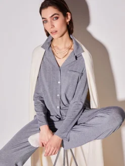 Feine Pyjamas^Chiara Fiorini Modal Pyjama NADELSTREIFEN in jeansblau von helles jeansblau