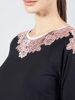 Feine Pyjamas^Verdiani Modal Schlafanzug schwarz-rosa von schwarz mit rosa Spitze