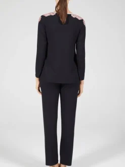 Feine Pyjamas^Verdiani Modal Schlafanzug schwarz-rosa von schwarz mit rosa Spitze