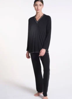 Feine Pyjamas^Verdiani Modal Schlafanzug WKND No. 12 schwarz-rosa von schwarz mit rosa