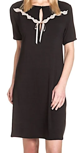 Edle Nachthemden^Gattina Modal Sleepshirt MIOKO mit Spitze von creme-weiß oder schwarz/beige
