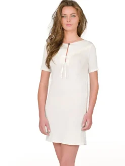 Edle Nachthemden^Gattina Modal Sleepshirt MIOKO mit Spitze von creme-weiß oder schwarz/beige