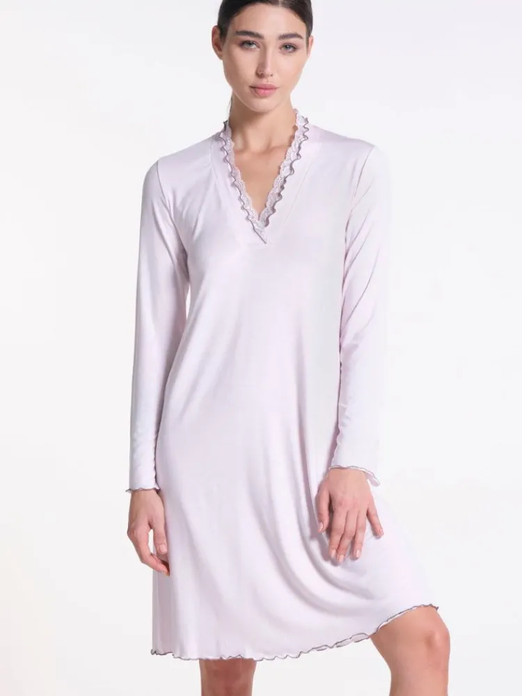 Edle Nachthemden^Verdiani Modal Sleepshirt WKND No. 11 knielang zartrosa von angel zart rosa mit grauen Kontrasten