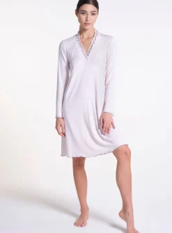 Edle Nachthemden^Verdiani Modal Sleepshirt WKND No. 11 knielang zartrosa von angel zart rosa mit grauen Kontrasten