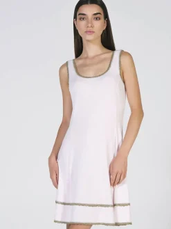 Edle Nachthemden^Verdiani Modal Träger-Nachthemd WKND No. 10 von puderrosé oder sahneweiß mit bronzefarbener Wäschespitze