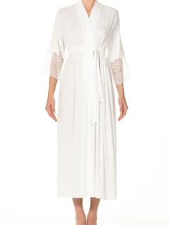 Exquisite Morgenmäntel|Morgenmantel Lang^IMEC Morgenmantel BEATRICE sahneweiß aus Modal von sahne weiß