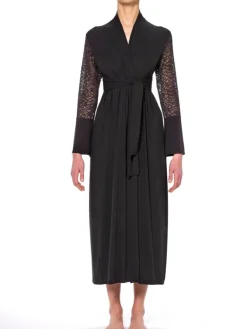 Exquisite Morgenmäntel|Morgenmantel Lang^IMEC Morgenmantel JASMINE aus Modal von schwarz