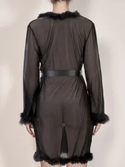 Morgenmantel Kurz^Escora Morgenmantel mit Federn MARILYN von schwarz