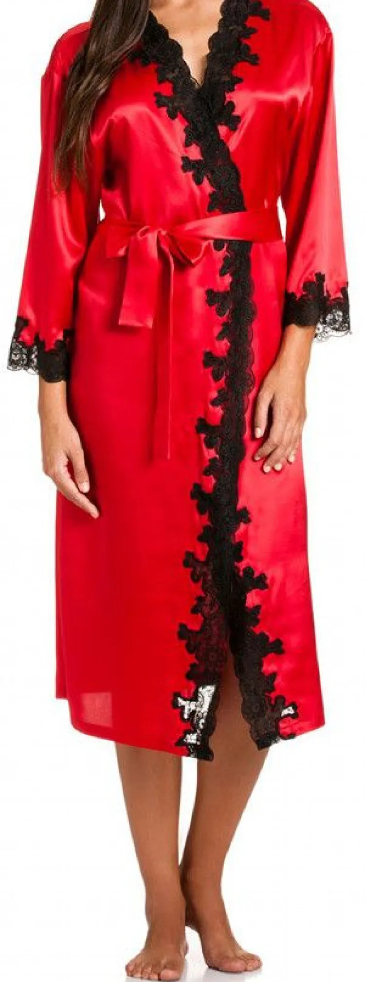 Morgenmantel Lang|Morgenmantel Aus Satin^Gattina Morgenmantel SAKHALI von Seide mit Spitze rot oder schwarz mit schwarzer Spitze