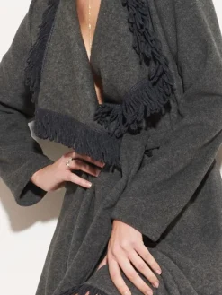 Bademantel|Lounge-Wear^Chiara Fiorini Morgenmantel Soft Fleece kurz von mit Viscose dunkelgrau anthrazit