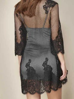 Morgenmantel Kurz|Morgenmantel Mit Spitze^Escora Morgenmantel VALENTINA von schwarz oder weiss