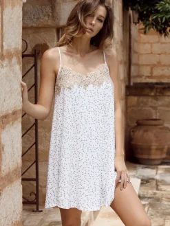 Edle Nachthemden^IMEC Nachthemd CECILIA weiß-taupe mit Modal von weiß mit taupe