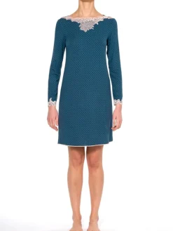 Edle Nachthemden^IMEC Nachthemd MEGAN petrol aus Modal von petrol mit rosa