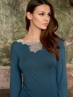 Edle Nachthemden^IMEC Nachthemd MEGAN petrol aus Modal von petrol mit rosa