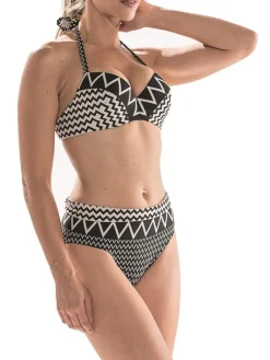 Badeanzug & Bikini^Nicole Olivier Neckholder Bikini MELBA-MELODIE schwarz-creme von schwarz mit creme-weiß